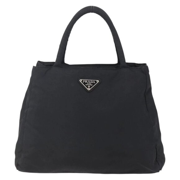 PRADA Tote Bag Nylon Black Silver Auth - Picture 1 of 15